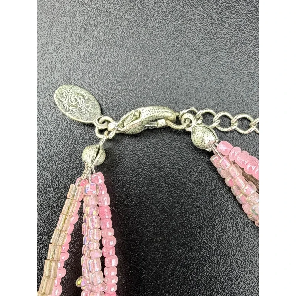 Premier Design Necklace Pink Multi Strand Beaded Silver Tone Cats Eye‎ Moonstone